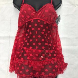Polka Dot Baby Doll Lingerie (Plus Size)- Red